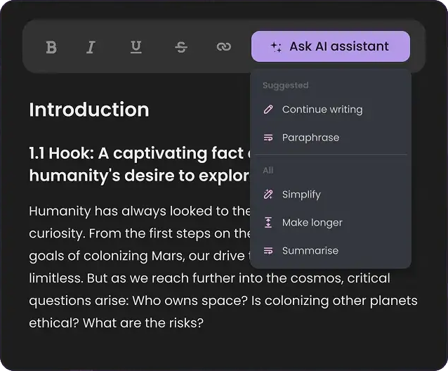 StudyPro AI essay checker showing paragraph-level improvement suggestions