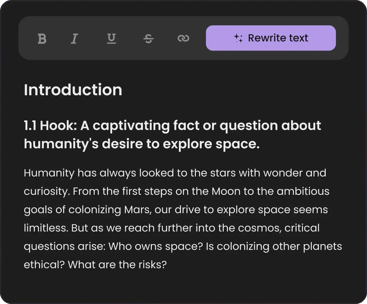 StudyPro AI paraphraser rewriting a highlighted paragraph in the editor