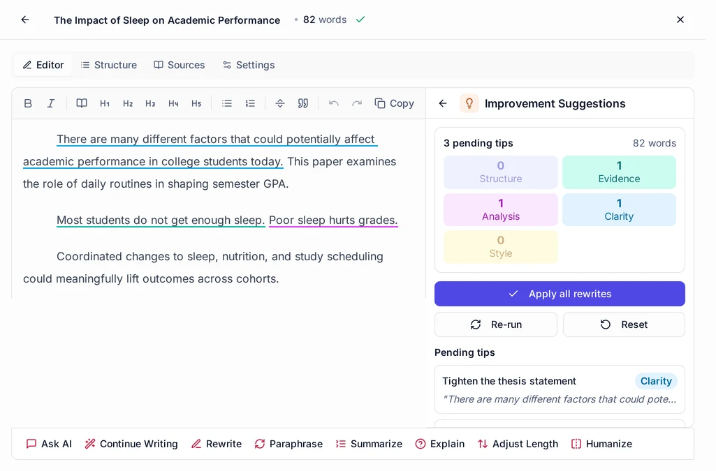 Review highlighted areas with improvement tips