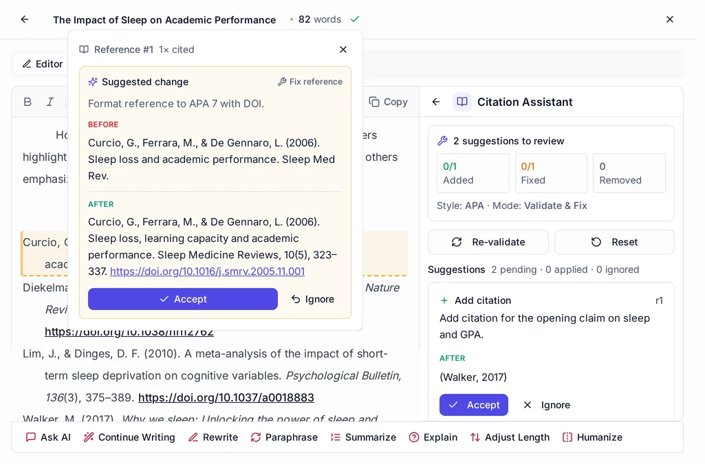 Validate & fix existing citations